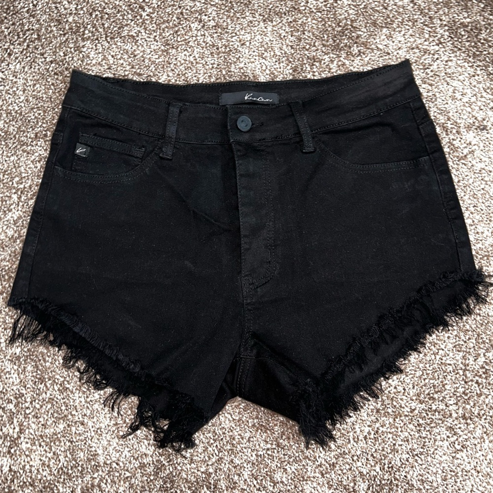 High waisted fringy black shorts